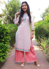 White & Peach Kurta Set