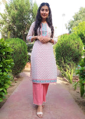 White & Peach Kurta Set