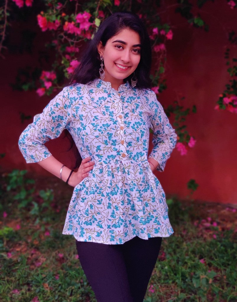 Blue Hand Block Printed One Piece Drees, 3/4th Sleeves, Party Wear at Rs  630/piece in Jaipur