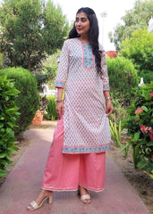 White & Peach Kurta Set