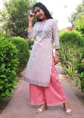 White & Peach Kurta Set